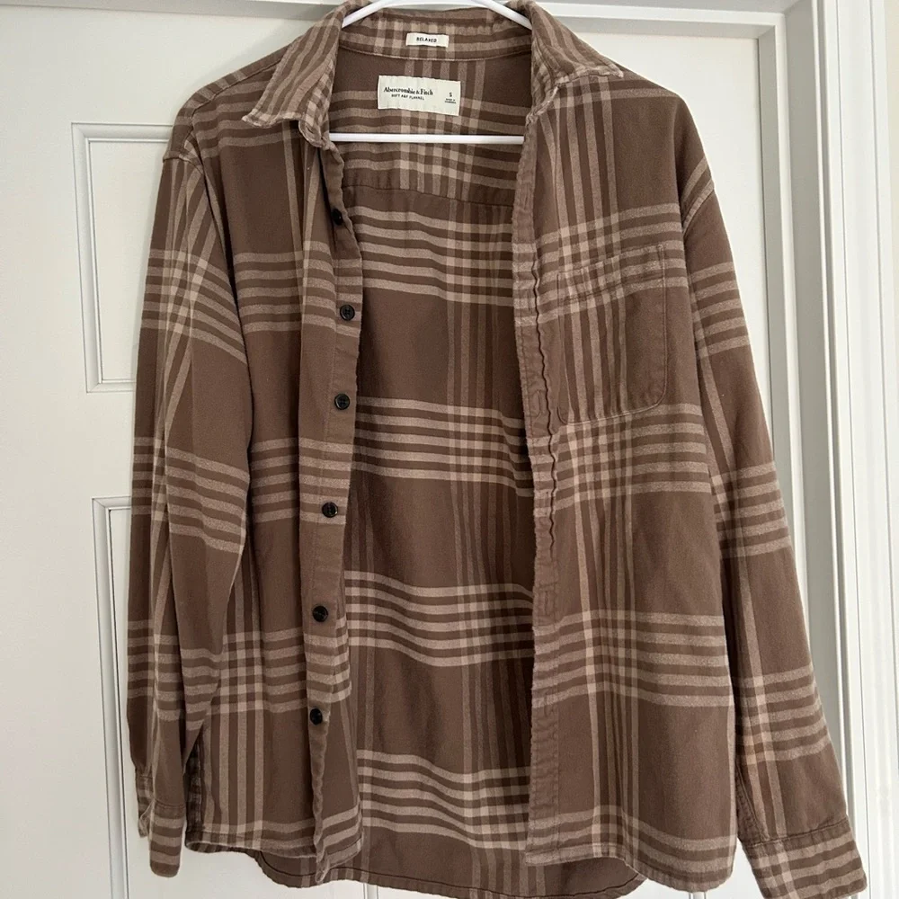Abercrombie & Fitch Tan Plaid Flannel Shirt - Picture 1 of 3